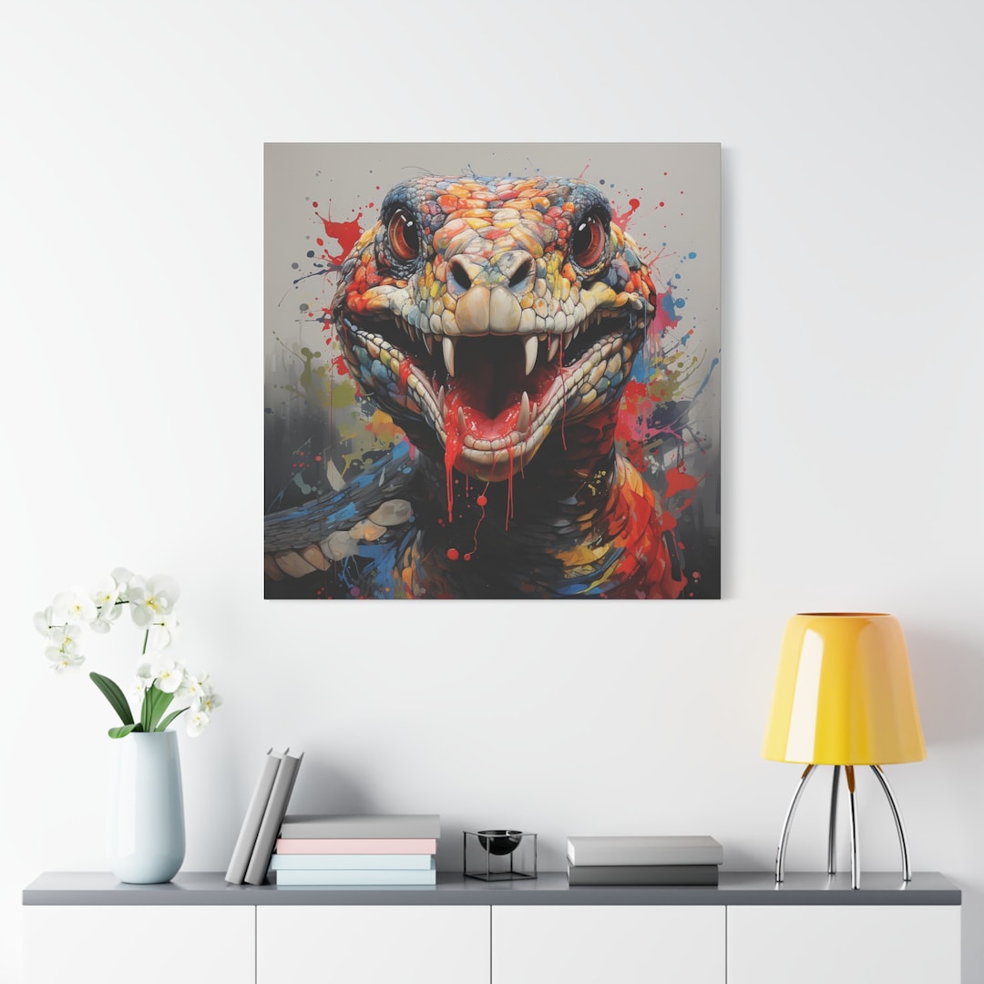 View of Colorful Snake Wall Decor on Stretched Matte Canvas Ready to Hang - Etsy