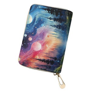 Bolsa para cartão com céu estrelado, porta-cartões, carteira minimalista, estojo para cartão de crédito em couro PU, organizador de carteira, carteira de bolso, carteira moderna