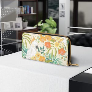 Carteira com zíper de cacatua, porta-moedas de pássaro tropical, porta-dinheiro de papagaio exótico, bolsa de tucano colorida, porta-cartões com estampa de animal boho chique