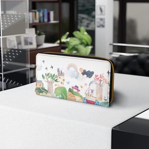 Reißverschluss-Beutel, niedliche Landschaft Zeichnung Geldbörse, Geldbörse, Geldbeutel, Geschenkidee, Reißverschluss-Beutel, Geschenk für sie, spielerisches Design