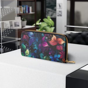 Ivy Vines Reißverschluss Geldbörse, Florale Reißverschluss Geldbörse, Blattpflanzen Geldhalter, Münzbeutel mit botanischem Druck, Grün Clutch Bag