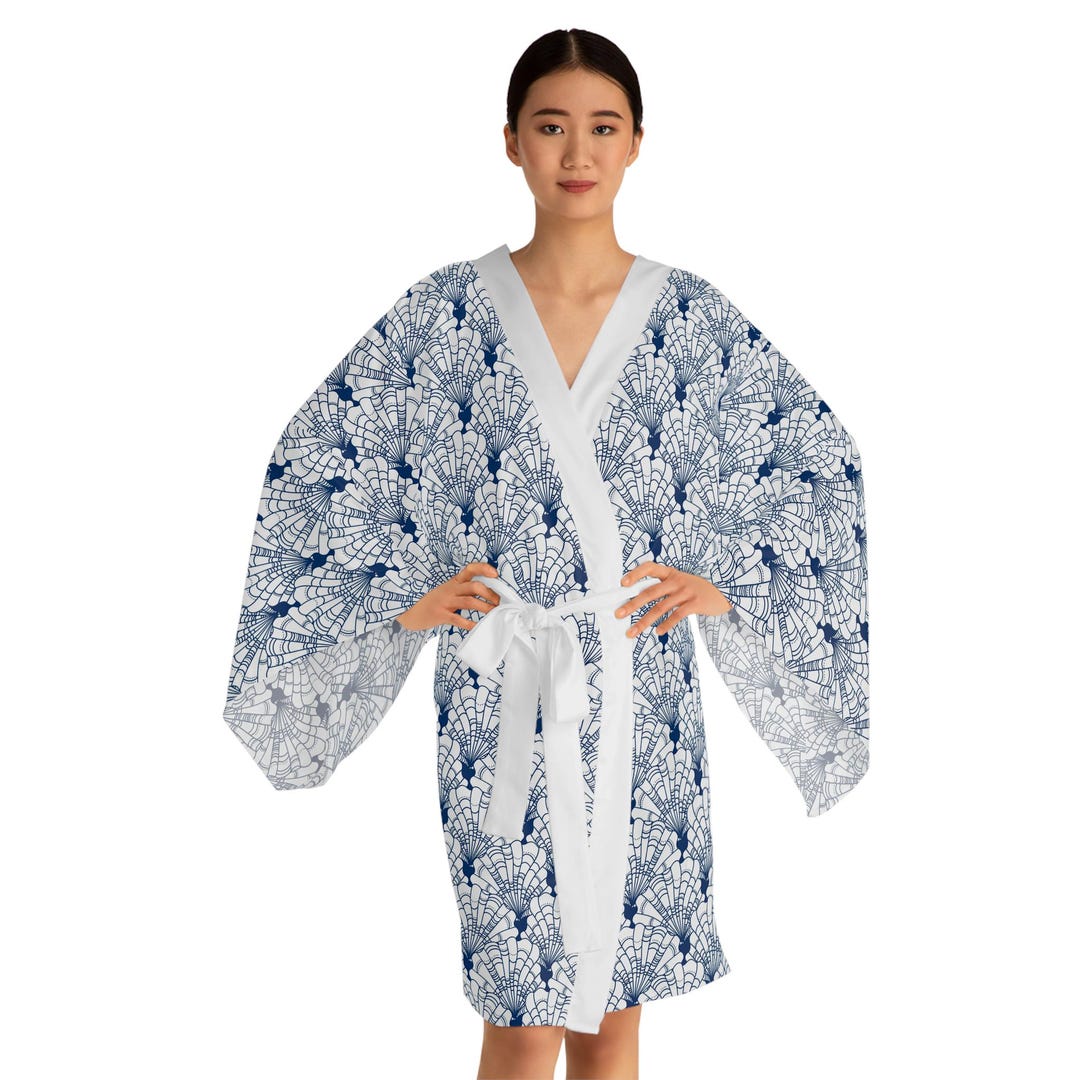 Shimpan Robe Sea Shells Long Sleeve Kimono Robe - Beach Cover Up, Ocean Inspired ...