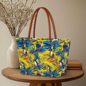 Tukan Vogel Muster Weekender Tragetasche, große Schultertasche, Tropische Palme Tote, Strandtasche, Reisetasche, Sommerferien Tasche