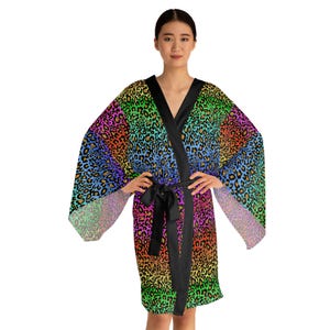 Colorful Leopard Print Kimono Robe, Stylish Loungewear, Boho Coverup, Festival Fashion, Pajama Robe, Gift for Her