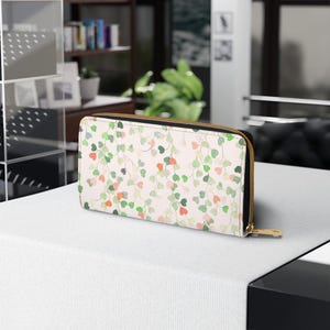 Monedero con cremallera y diseño de hojas en forma de corazón, bonito diseño botánico, monedero floral, estuche pequeño, tarjetero compacto, diseño de corazón, regalo para mamá