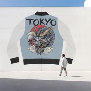 Japanese Dragon Women&#39;s Bomber Jacket, Oriental Asian Coat, Dragon Lover Gift, Dragon Design, Japan Streetwear, Bomber Jacket