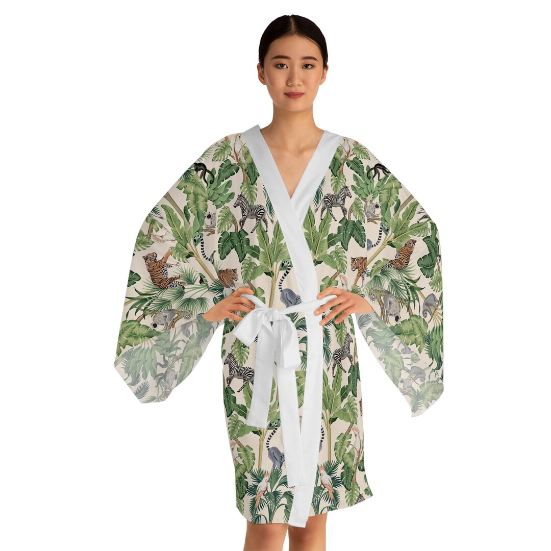 Wild Jungle Animals Long Sleeve Kimono Robe, Tropical Safari Robe ...