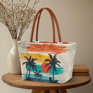 Strand Sonnenuntergang Weekender Tote Bag, große Schultertasche, Strandtasche, Reise Tote, Einkaufstasche, Geschenk für sie, Palmen große Einkaufstasche