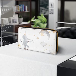 Cartera con cremallera, diseño de lindo elefante bebé en un scooter, monedero, billetera pequeña, billetera para niños, regalo para amantes de los animales, billetera divertida, billetera linda
