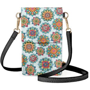 Bolso bandolera para teléfono con diseño de mandala floral, billetera pequeña para teléfono celular, estuche para teléfono, monedero para teléfono celular, soporte para teléfono, billetera cruzada