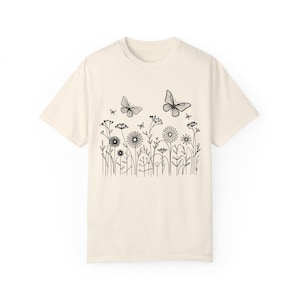 Wildflowers and Butterflies,Unisex T-shirt,Wildflowers t-shirt,Wildflower Tshirt,Floral Tshirt,Flower Shirt,Gift for her,Butterfly t-shirt