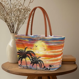 Große Schultertasche, Reisetasche, Einkaufstasche, Einkaufstasche, Urlaubs-Tasche, Strandtasche, schöner Sonnenuntergang