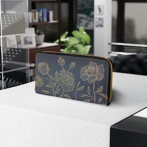 Goldene Rosen-Reißverschluss-Mappe, Geldbörse mit Blumenmuster, kleine Reißverschlusstasche, Blumen-Kartenhalter, Luxus-Blumen-Design, Geld-Organizer