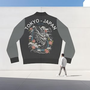 Japanese Dragon Women&#39;s Bomber Jacket,Oriental Style Coat,Asian Inspired Outerwear, Unique Gift for Her, Dragon Lover Fashion,Trendy Bomber