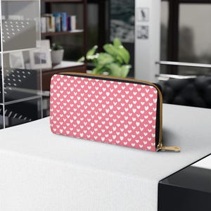 Carteira com zíper com padrão de coração - Mini bolsa fofa e funcional, porta-moedas, porta-cartões, pequena bolsa, presente para ela