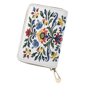 Bolsa para cartão com motivo floral húngaro, porta-cartões, carteira minimalista, estojo para cartão de crédito em couro PU, organizador de carteira, carteira de bolso