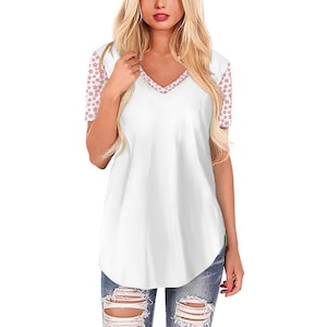 Women&#39;s V-Neck Long Hem Top,Casual Loose Fit Tunic, Lightweight & Flowy Blouse for Everyday Wear,Long swing women&#39;s V-neck top,Gift for her
