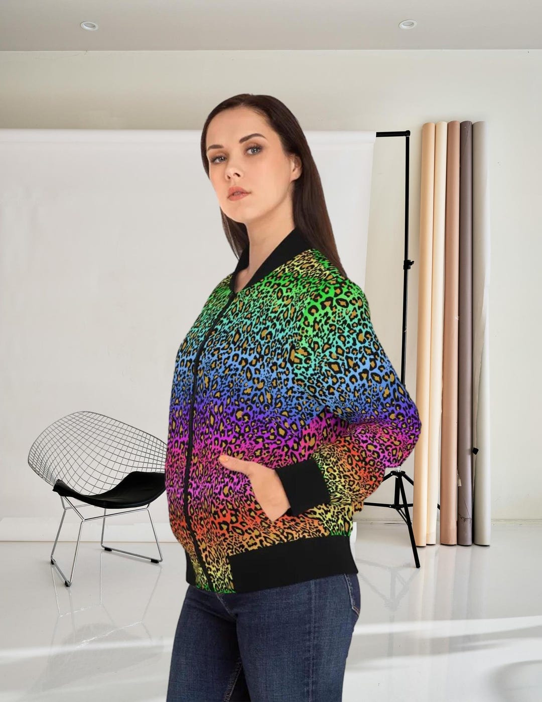 Panda Baby Pattern Print Women Casual Bomber Jacket