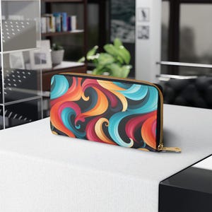 Colorful Waves Zipper Wallet, Vibrant Card Holder, Coin Purse, Small Pouch, Colorful Zip Wallet for Women, Cute Wallet, Gift for Her