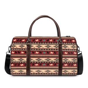 Reisehandtasche mit geometrischem ethnischem orientalischem Muster, Seesack - Wochenend-Übernachtungs-Gepäck-Fitnessstudio-Sport-Yoga-Tasche, elegante Tasche
