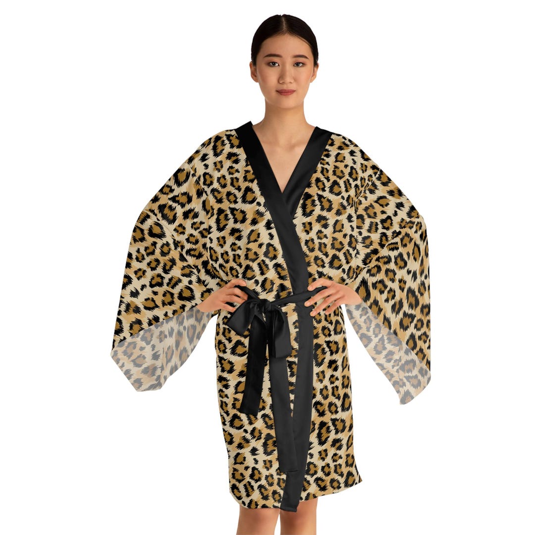 Leopard Changing Robe Leopard Print Kimono Robe, Animal Print Loungewear, Long Sleeve Robe ...