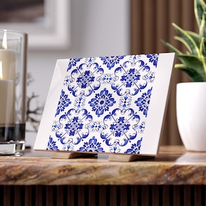 Ceramic Tile, Delft Blue Dutch Pattern Coaster, Kitchen Decor, Housewarming Gift, Wall Art, Home Decor, Bathroom decor, Wall decor