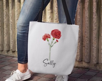 Birth month flower personalized tote bag custom grocery bag personalized gifts for her Mother's Day gift grandma tote bag custom gift