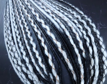 Partial set 14 black and white DE kanekalon Scandi Crochet smooth Dreads Braids synthetic 17 inches soft and light ombre hair extensions