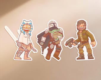 Star Wars Sticker Set | Mandalorian & Grogu, Ahsoka Tano, Andor | Cute Sci-Fi Fan Art | Kawaii Laptop Decal | Waterproof Kindle Sticker