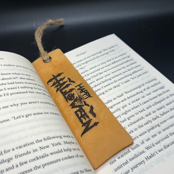 Genuine Leather Hand Made Bookmark with Custom Quote for Readers. Gift for him, Gift for her, Birthday Gift, Halloween Bookmark