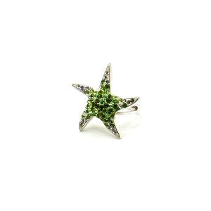 Green Starfish Ring, Sterling Silver 925 Ring, Ocean Lovers Desing, Green Zirconia Crystals Ring, Animals lovers ring