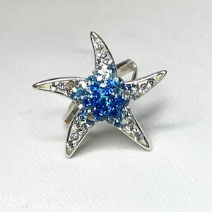 Ocean star, 925 Sterling Silver Ring, Cubic Zirconia crystal Ring, Starfish Desing ring, Marine  life lover ring