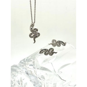 Kloe Serpent, 925 Sterling Silver, Pave Set, Rhodium Set, Minimalist Art, Italy 18&quot;chain and pendant