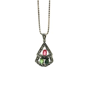 Marcasite 925 Sterling  Silver Necklace Pendant, Gemstone Necklace, Vintage Jewelry Pendant, Art Nouveau Jewelry Design, Mom Gift