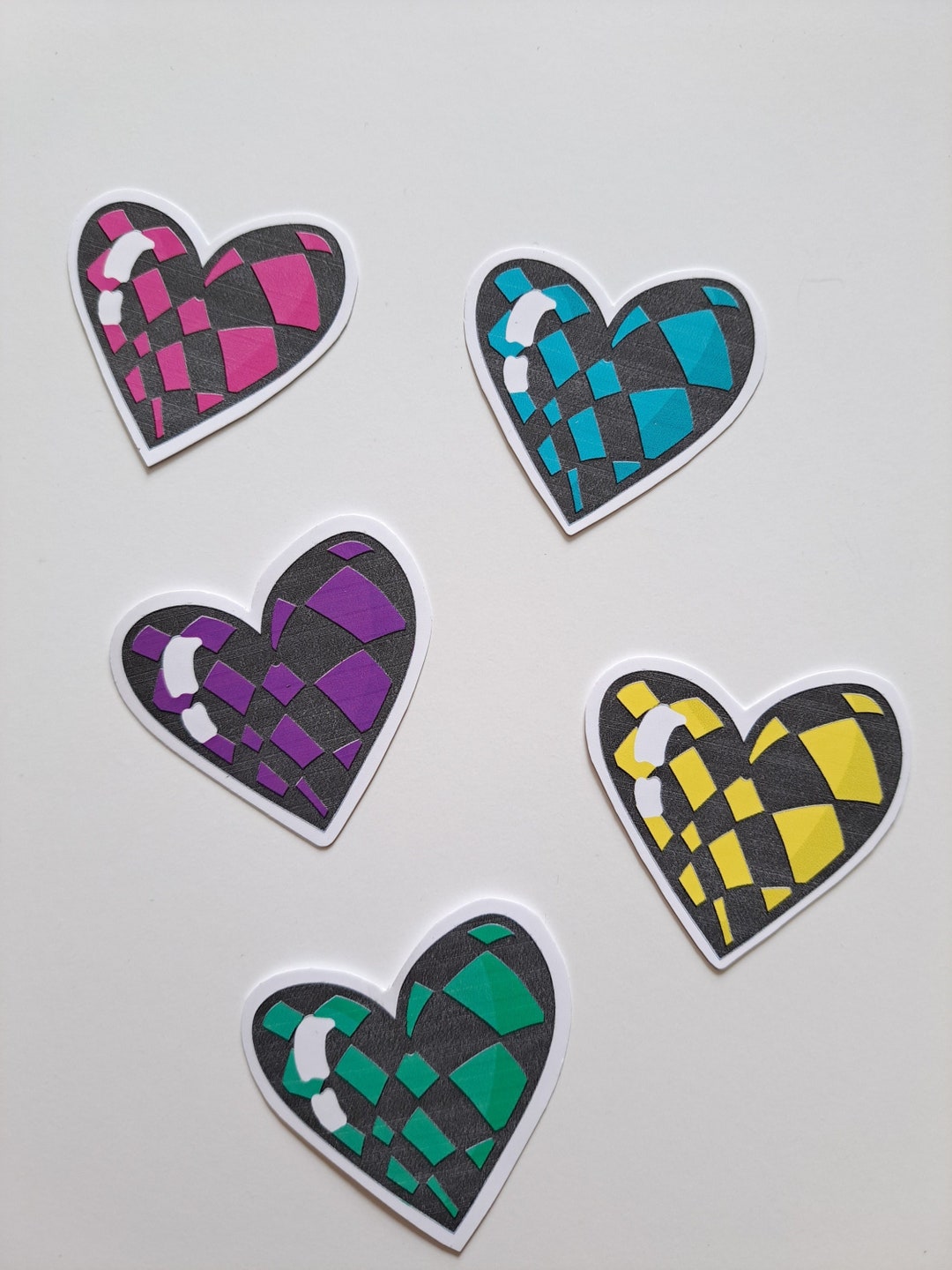 Checkered Heart Stckers - Etsy