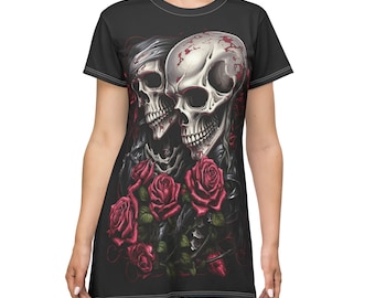 The Timeless Lovers T-Shirt Kleid, Skulls in Love T-Shirt Kleid Long T-Shirt für Frauen