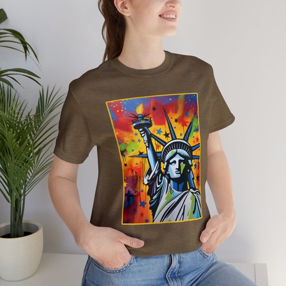 【KOOLOSET】Statue Of Liberty Half Tee Statue of Liberty Graffiti T-shirt, Freedom Shirt, New York