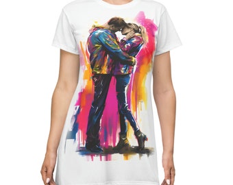 Graffiti-Liebhaber künstlerisches T-Shirt Kleid, Liebe T-Shirt Kleid für Frauen