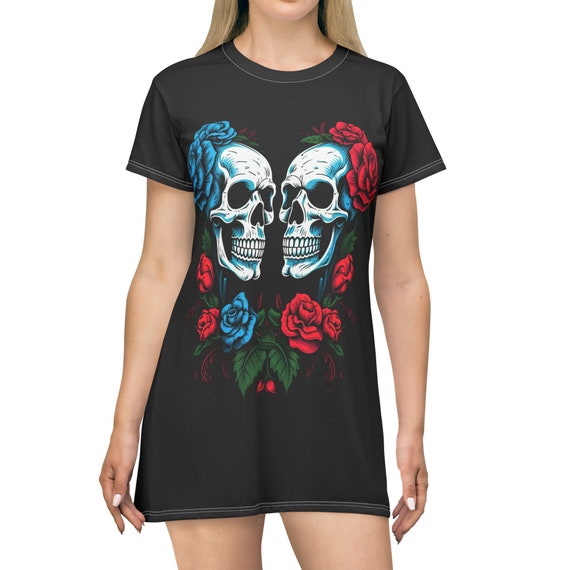 Rose-touched Souls Artistic T-shirt Dress, Skulls in Love T-shirt Dress,  Long T-shirt for Women - Etsy