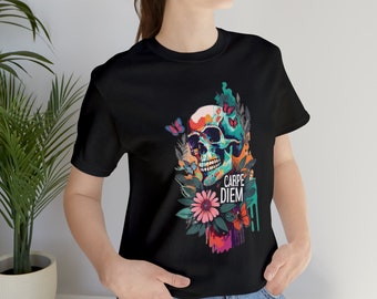 Carpe Diem Skull T-Shirt, Skull Carpe Diem Tee, Carpe Diem shirt, Unisex Carpe Diem Jersey Short Sleeve Tee