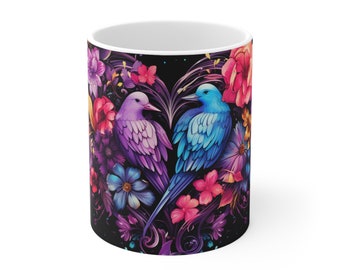 Lovebirds Symphony Mug, Birds Mug, Coffee Mug Valentines Day 11 oz, Best Seller Mugs Mod2
