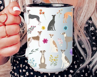 Greyhound Floral Coffee Mug, Greyhound Gifts, Present for Greyhound Mom, Greyhound Home Decor, Greyhound Lovers