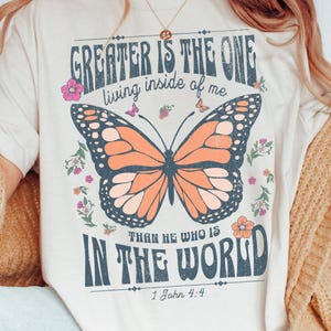 Greater is He Shirt, 1 John 4:4, Christian shirt, Bible verse shirt, christian apparel, gift for Christian mom, Christian Boho shirts