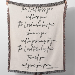 The Blessing 100% Cotton Woven Blanket, The Lord Bless You and Keep You Throw Blanket, Bible Verse Tapestry, Scripture Religious Blanket