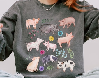 Floral Pig Sweatshirt, Comfort Colors, Cute Pig Shirts, Pig Lover shirt, Trendy Farmer Mom gift, Cute Boho Farm shirt, Gift for Animal Lover
