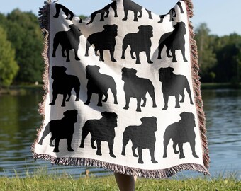 English Bulldog Woven Blanket, English Bulldog 100% Cotton Throw Blanket, English Bulldog Gifts, Bulldog Mom Present, Made in USA