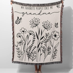Grandma 100% Cotton Woven Blanket - My Favorite People Call Me Grandma - Christmas Gift for Grandmother