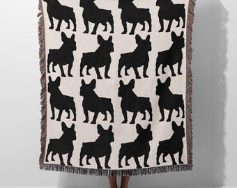 French Bulldog Woven Blanket, 100% Cotton, Frenchie Gifts, Present for French Bulldog Mom, French Bulldog Home Decor, French Bulldog gift