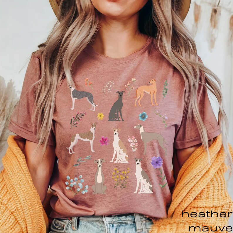 Greyhound Wildflower shirt, Greyhound shirt, Greyhound gift, Greyhound mom, Greyhound gifts Heather Mauve