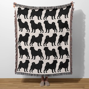 Pug Woven Throw Blanket, 100% Cotton, Pug Gifts, Present for Pug Mom, Pug Home Decor, Pug Tapestry, Pug Wall Hanging, Pug Lover Gift